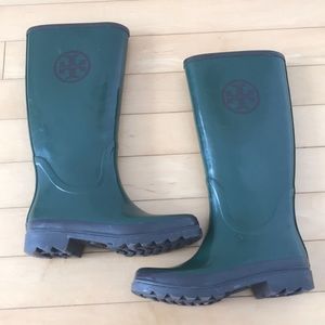 Tory Burch Hunter Green Logo Rain Boots Size 8